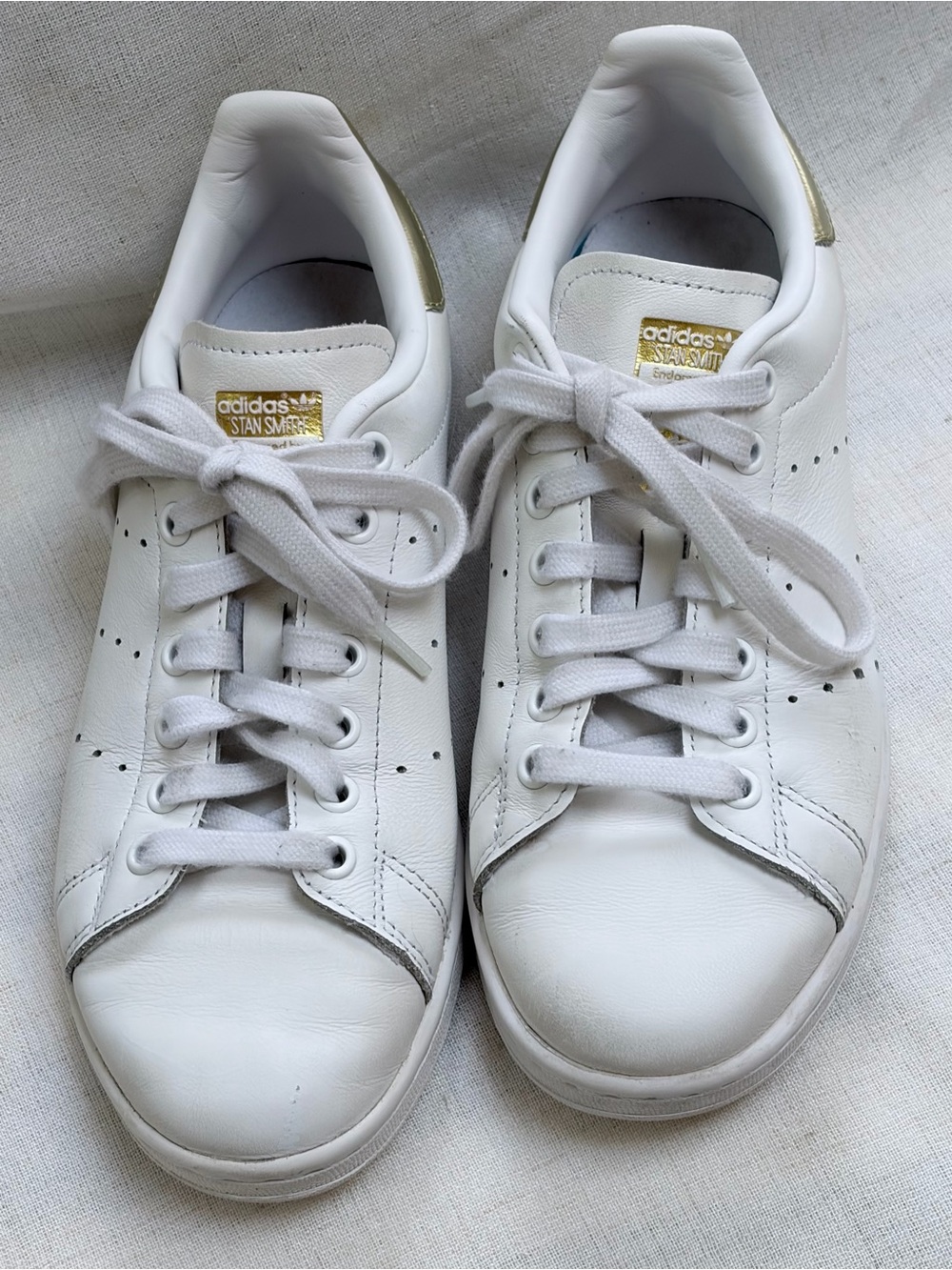 Original Adidas Stan Smith White Leather Sneakers,Gold Heel Tab.Women’s,7.5